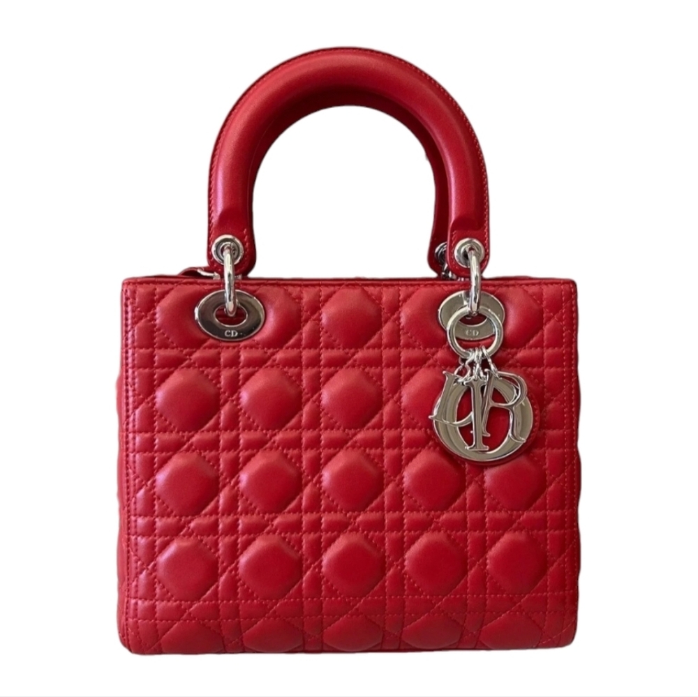 MSRP $8500 Like NEW! Christian Dior Lady Dior Bag Cannage Quilt Lambskin Medium - Picture 2 of 16